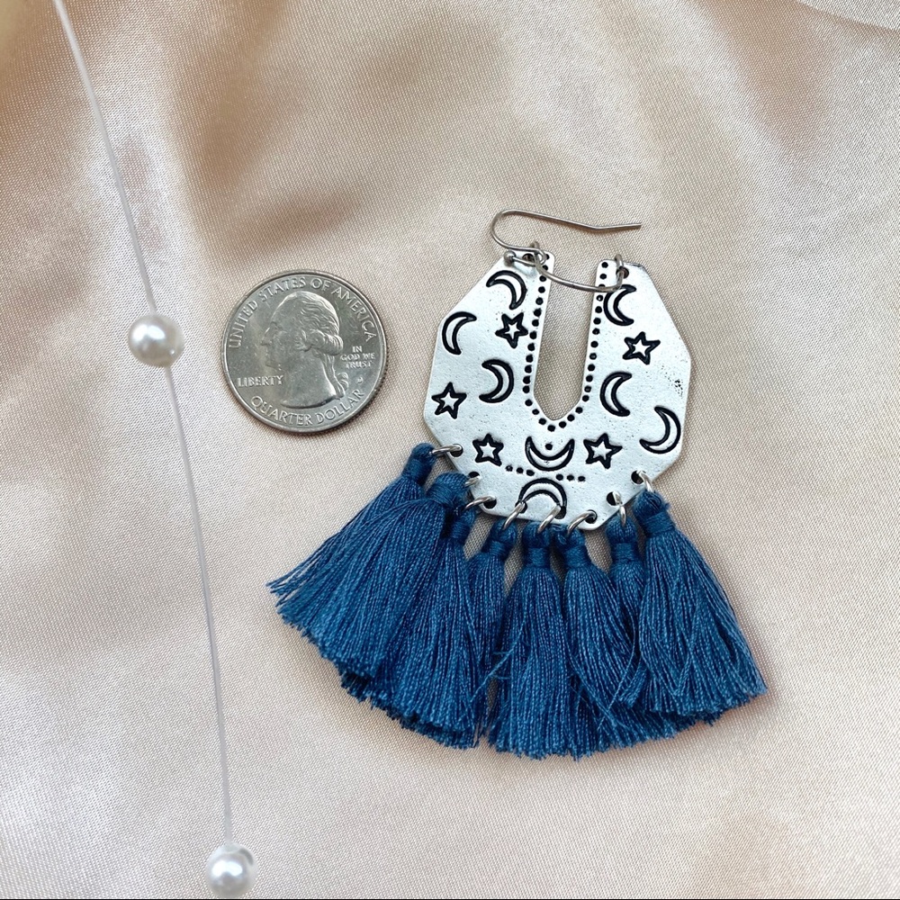 Moon and Star Crescent Tassels Earrings - Picture 9 of 12